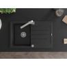Mexen Bruno Granitspüle 1-Becken mit Abtropffläche und Küchenarmatur Rita, schwarz/silber metallic - 6513-73-670300-00