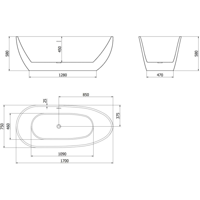 Mexen Eos wanna wolnostojąca 170 x 75 cm, biała/czarna, przelew nikiel szczotkowany - 52471707575-97
