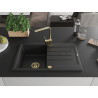 Mexen Bruno granitspüle mit 1 becken, abtropffläche und küchenarmatur Rita, schwarz/silber metallic - 6513-73-670300-50