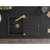 Mexen Bruno Granitspüle, 1 Becken mit Abtropffläche und Küchenarmatur Rita, schwarz/silber metallic - 6513-73-670300-50