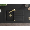 Mexen Bruno granitspüle mit 1 becken, abtropffläche und küchenarmatur Rita, schwarz/silber metallic - 6513-73-670300-50