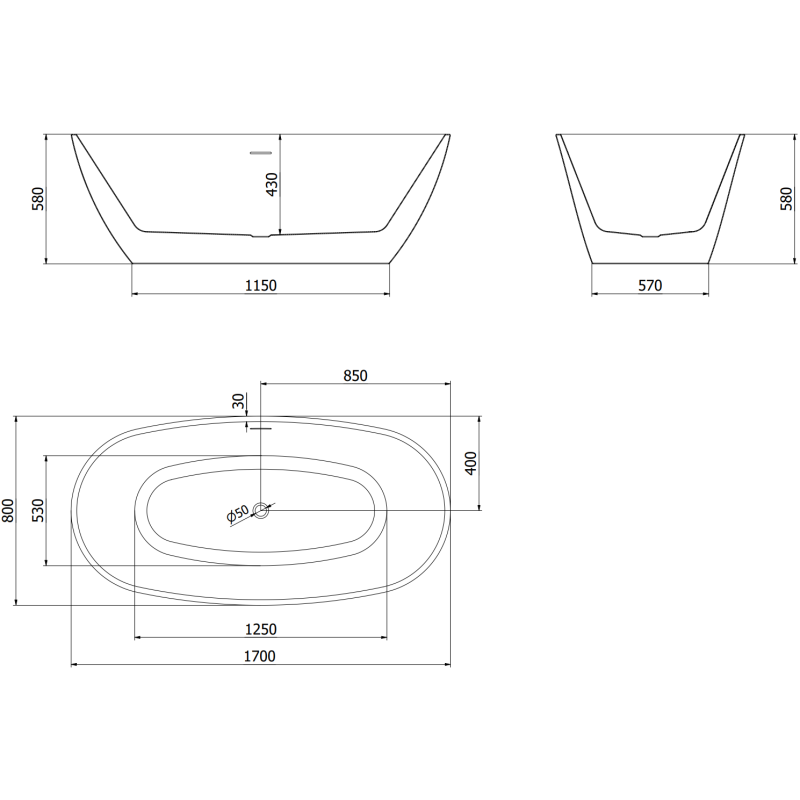 Mexen Eris vapaasti seisova kylpyamme 170 x 80 cm, musta, ylivuoto kultainen harjattu - 53441708070-55
