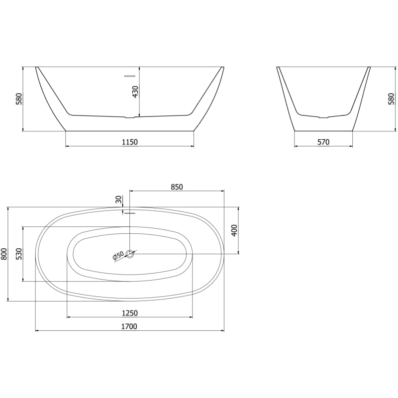 Mexen Eris vann, mis on vaba seisuga 170 x 80 cm, valge/must, harjatud vask - 53441708075-65