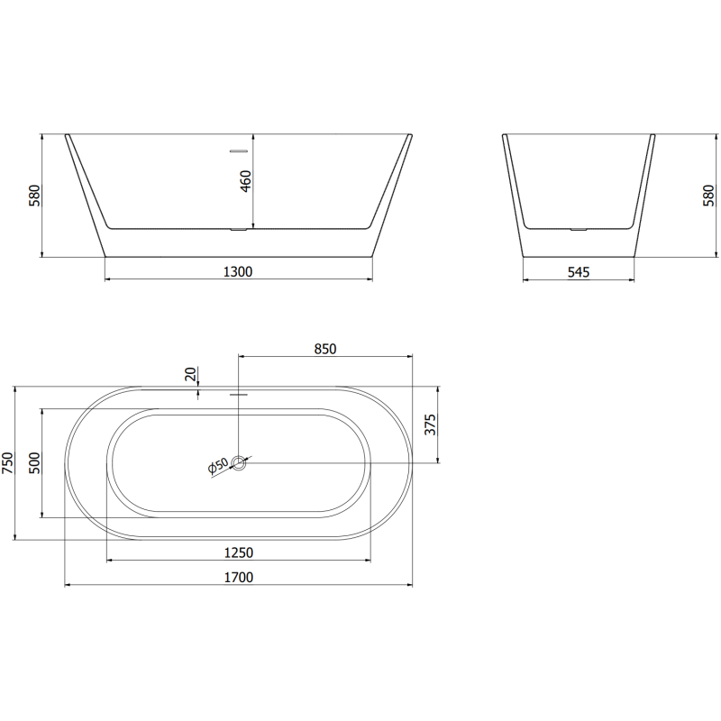 Mexen Flavia prostostoječa kopalna kad 170 x 75 cm, bela, krom preliva - 54031708000-01