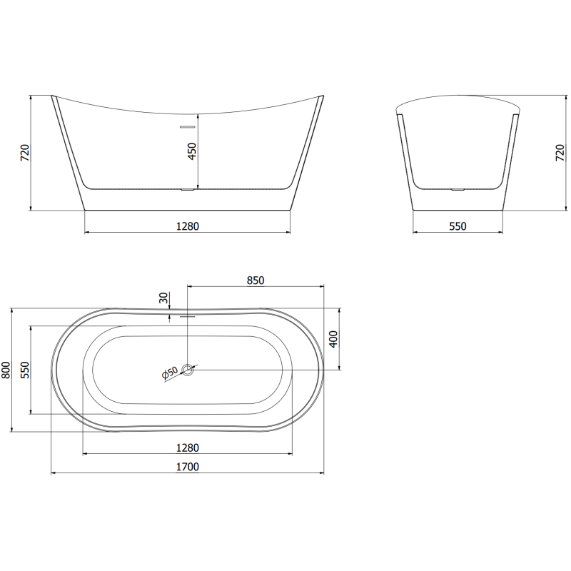 Mexen Montana μπανιέρα ελεύθερης τοποθέτησης 170 x 80 cm, λευκή, υπερχείλιση ροζ