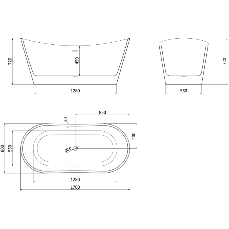 Mexen Montana freestanding bathtub 170 x 80 cm, black, overflow rose gold - 52011708070-60
