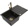 Mexen Bruno 1-bowl granite sink with drainer and Rita kitchen tap, black/gold metallic - 6513-75-670300-50