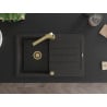 Mexen Bruno Granitspüle 1-Becken mit Abtropffläche und Küchenarmatur Rita, schwarz/gold metallic - 6513-75-670300-50