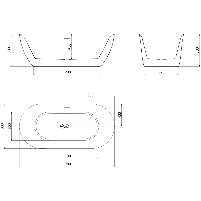 Mexen Roxy freestanding bath 170 x 80 cm, white, chrome overflow - 51201708000-01