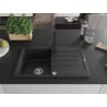 Mexen Bruno granite kitchen sink 1-chamber with drainer and Rita kitchen tap, black/silver metallic - 6513-73-670300-70