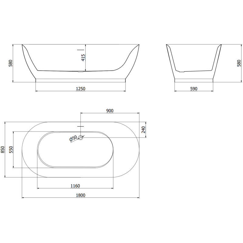 Mexen Roxy bañera exenta 180 x 85 cm, blanca, desbordamiento blanco - 51201808500-20