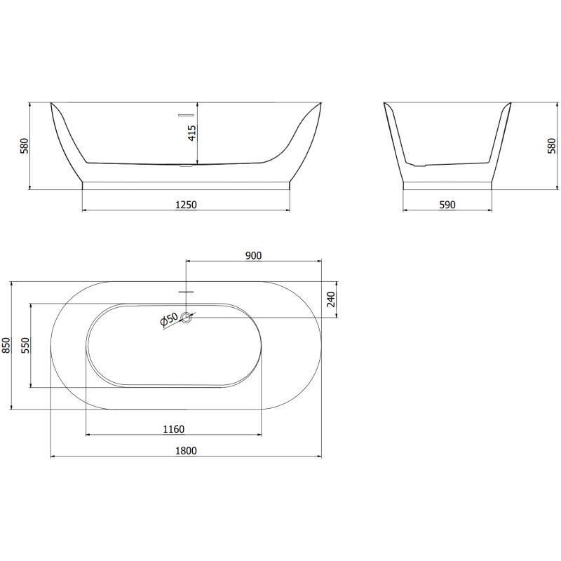 Mexen Roxy bañera exenta 180 x 85 cm, blanca/negra, rebosadero dorado - 51201808575-50