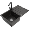 Mexen Bruno granite kitchen sink 1-chamber with drainer and Rita kitchen tap, black/silver metallic - 6513-73-670300-70