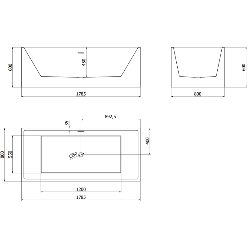 Mexen Vigo freestanding bath 178.5 x 80 cm, white, brushed nickel overflow - 51251788000-97