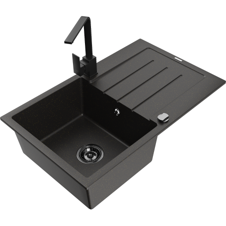 Mexen Bruno Granitspullang een Nisch mat Drainage an Kichenkran Rita, schwaarz/golden Metallik - 6513-75-670300-70-B