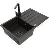 Mexen Bruno granieten spoelbak 1-komerig met afdruiprek en keukenkraan Rita, zwart/gouden metallic - 6513-75-670300-70-B