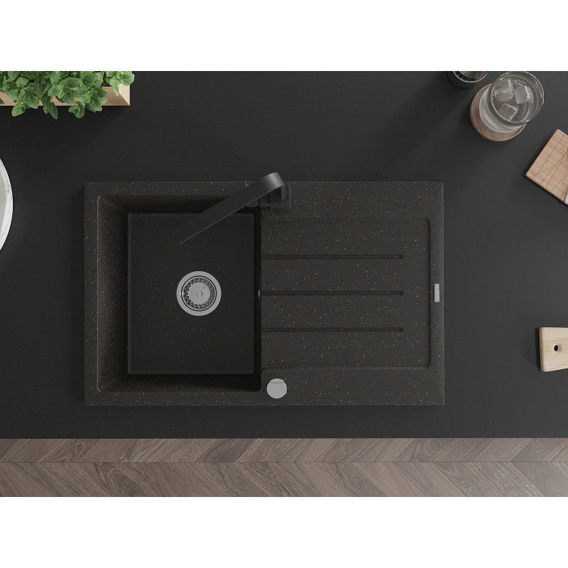 Mexen Bruno 1-komoresche Granitspullsteen mat Oflaaf an Kichekrunn Rita, schwaarz/gëll metalleschen - 6513-75-670300-70