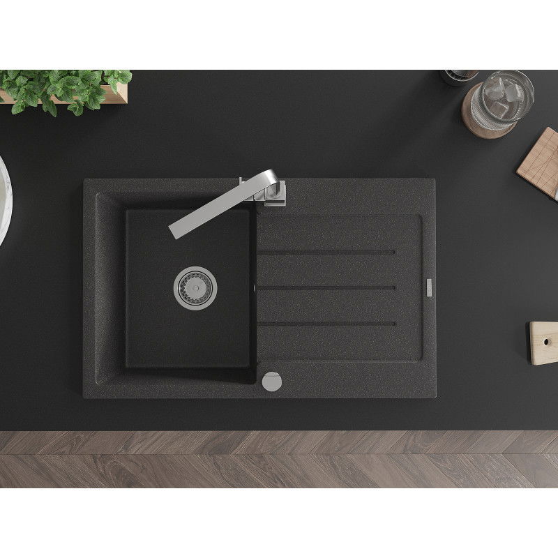 Mexen Bruno lavello in granito con 1 vasca e sgocciolatoio e rubinetto da cucina Rita, nero maculato - 6513-76-670300-00