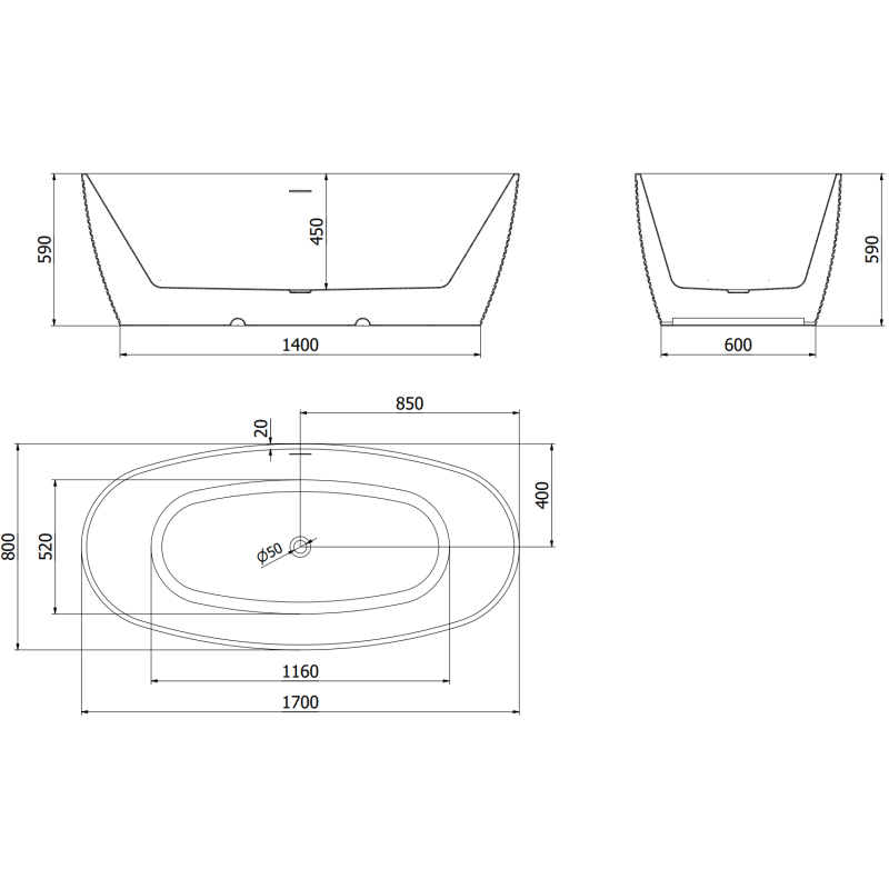 Mexen Lira vrijstaande badkuip patroon 170 x 80 cm, wit, chroom overloop - 52831708000-01