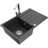 Mexen Bruno granite sink 1-bowl with drainer and Rita kitchen tap, speckled black - 6513-76-670300-00