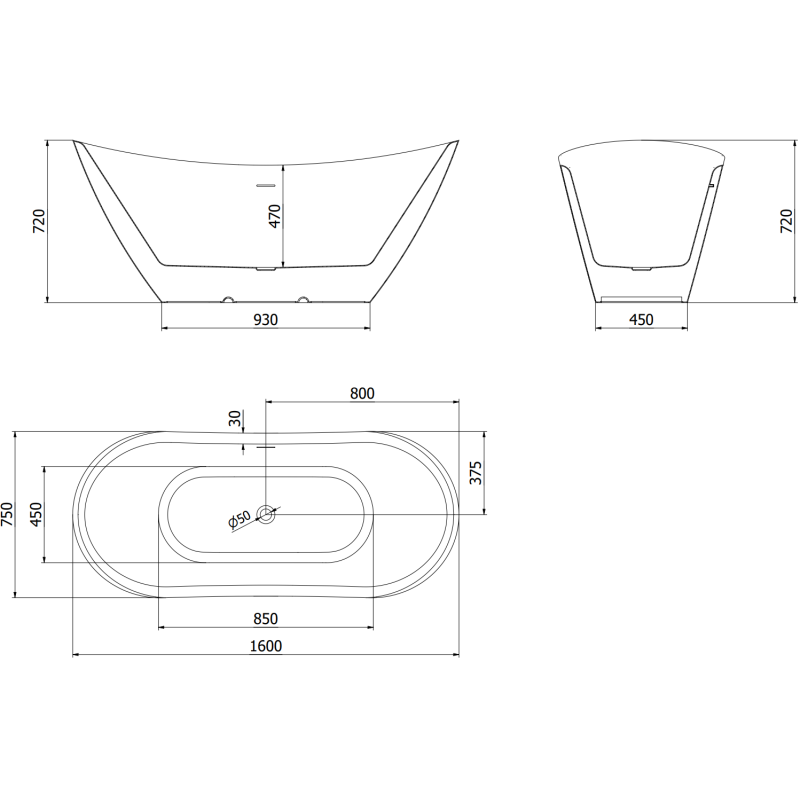 Mexen Lotos freestanding bath 160 x 75 cm, white, brushed copper overflow - 52051607700-65