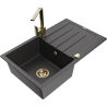 Mexen Bruno granite sink 1-bowl with drainer and Rita kitchen tap, black speckled - 6513-76-670300-50