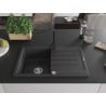 Mexen Bruno granite kitchen sink 1-bowl with drainer and Rita kitchen tap, black speckled - 6513-76-670300-70