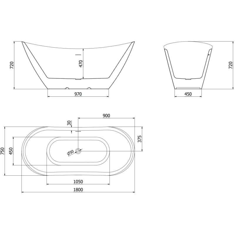 Mexen Lotos eraldiseisev vann 180 x 75 cm, valge, ülevoolatigi harjatud kuldne - 52051807700-55