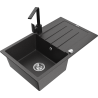Mexen Bruno granite kitchen sink 1-bowl with drainer and Rita kitchen tap, black speckled - 6513-76-670300-70