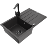 Mexen Bruno granite sink 1-bowl with drainer and Rita kitchen tap, black speckled - 6513-76-670300-70-B
