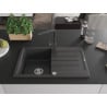Mexen Bruno granite sink 1-bowl with drainer and Rita kitchen tap, speckled black - 6513-76-670300-76