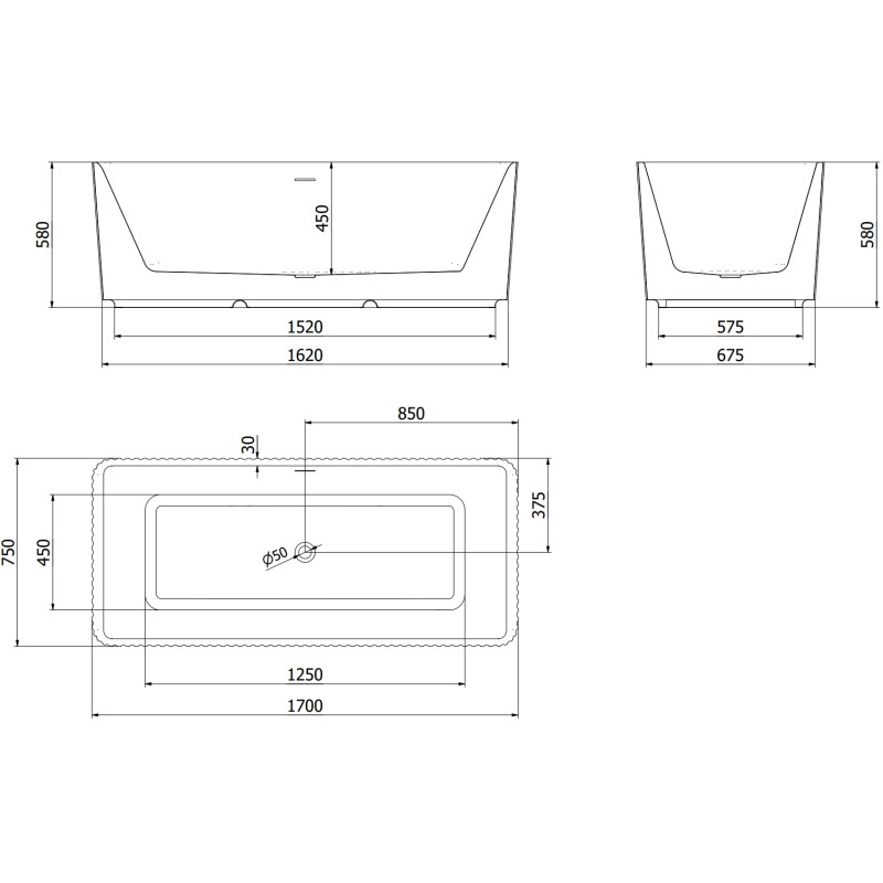 Mexen Nila wanna wolnostojąca ryflowana 170 x 75 cm, biała, przelew miedź szczotkowana - 52841708000-65