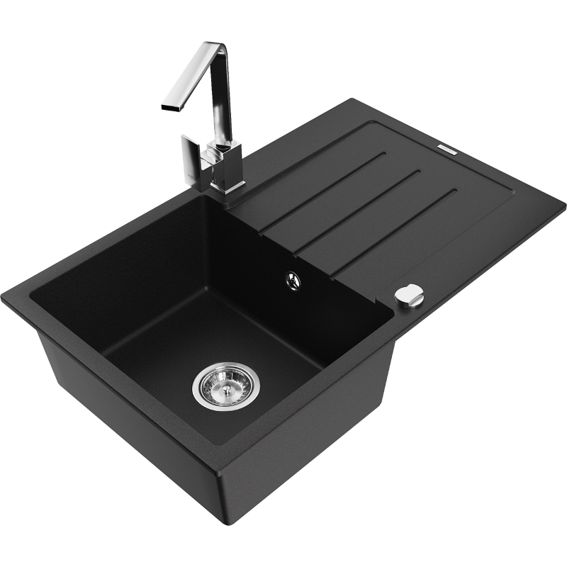 Mexen Bruno granitdiskho 1-kammare med avrinning och köksblandare Rita, svart - 6513-77-670300-00