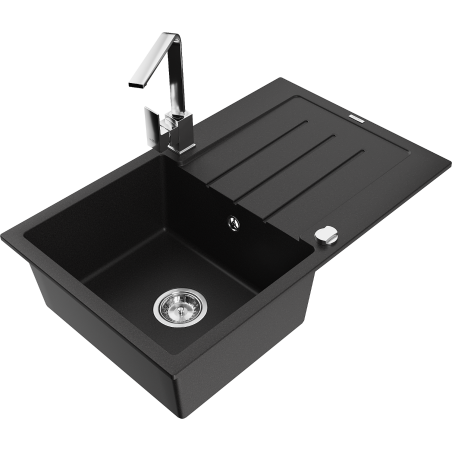 Mexen Bruno fregadero de granito de 1 cubeta con escurridor y grifo de cocina Rita, negro - 6513-77-670300-00