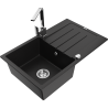 Mexen Bruno granite sink, 1-bowl with drainer and Rita kitchen tap, black - 6513-77-670300-00