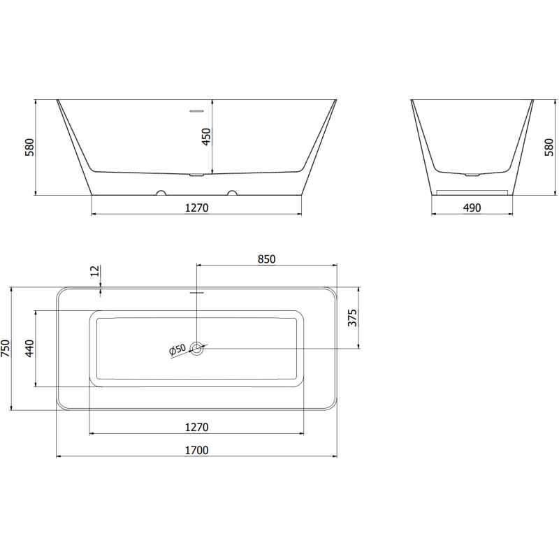 Mexen Velo Slim Freestanding Bath 170 x 75 cm, White, Chrome Overflow - 52811707500-01