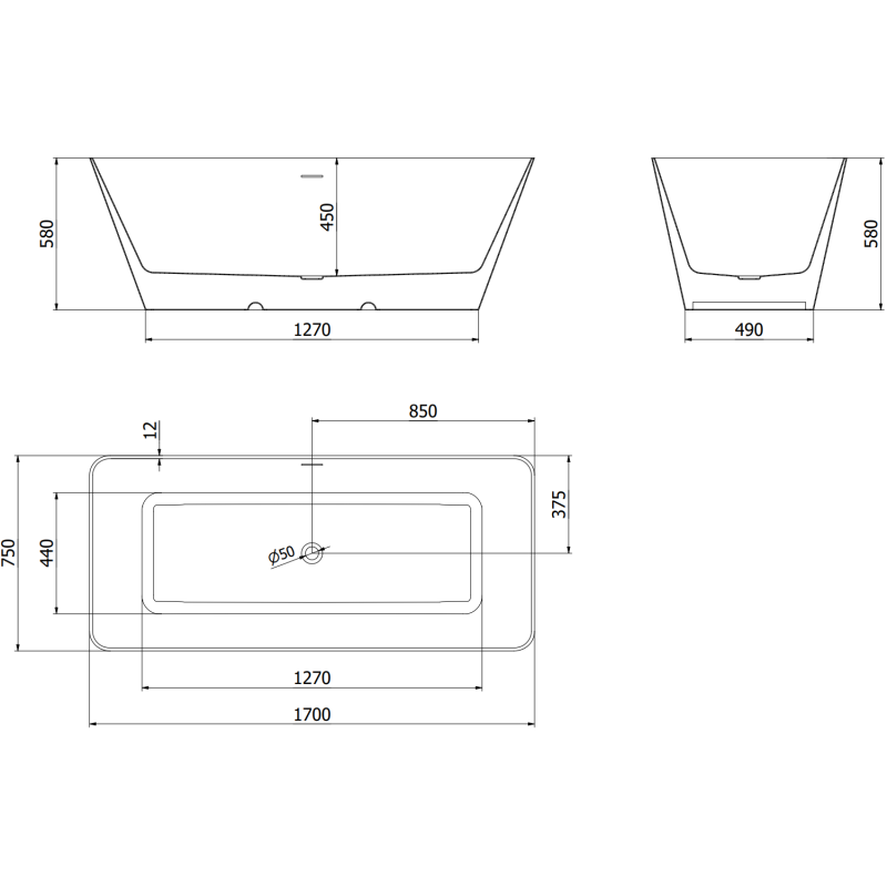 Mexen Velo Slim brīvi stāvoša vanna 170 x 75 cm, balta/melanholija, pārplūde rozā zelts - 52811707575-60