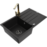 Mexen Bruno 1-bowl granite sink with drainer and Rita kitchen tap, black - 6513-77-670300-50-B