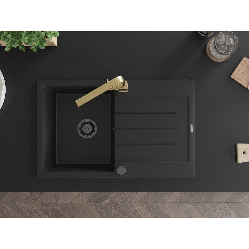 Mexen Bruno fregadero de granito de 1 recipiente con escurridor y grifo de cocina Rita, negro - 6513-77-670300-50-B