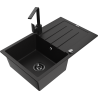 Mexen Bruno fregadero de granito de 1 cubeta con escurridor y grifo de cocina Rita, negro - 6513-77-670300-70-B