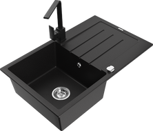 Mexen Bruno fregadero de granito de 1 seno con escurridor y grifo de cocina Rita, negro - 6513-77-670300-70