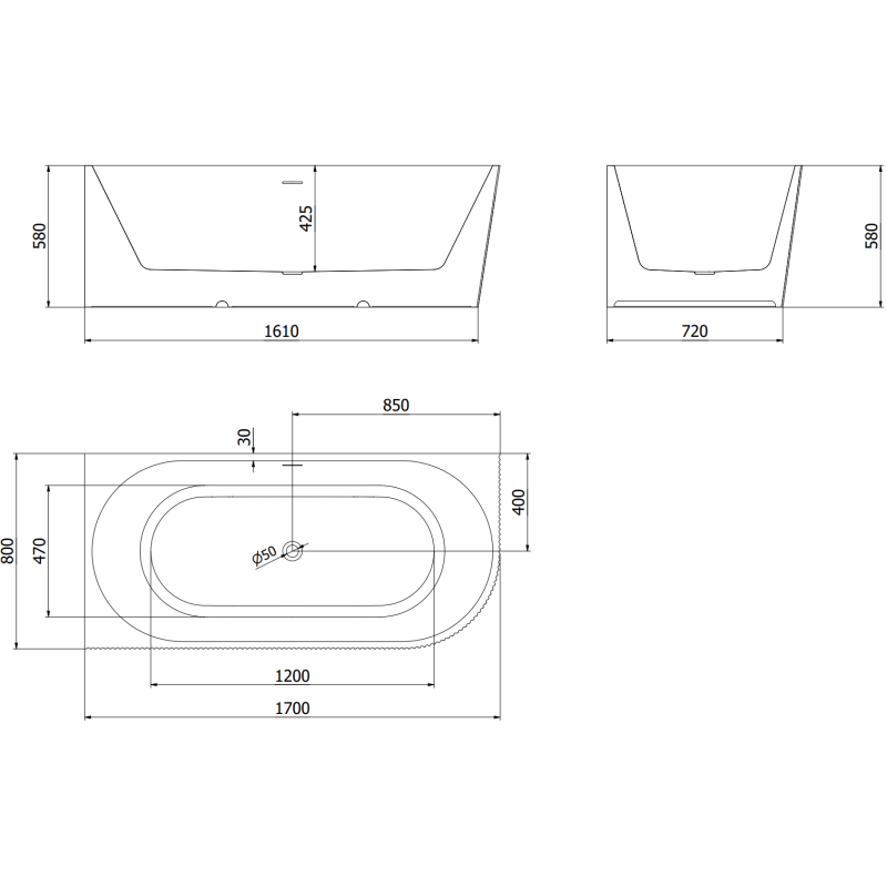 Mexen Silo vrijstaande hoekbadkuip links geribbeld 170 x 80 cm, wit/zwart, afvoerboring geborsteld nikkel - 52891708075L-97