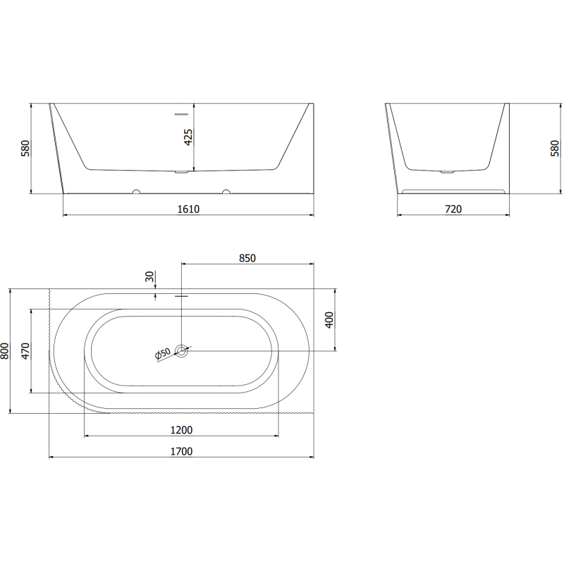 Mexen Silo prostoječe vogalna desna rebrasta kad 170 x 80 cm, bela/siva, zlati preliv - 52891708062P-50