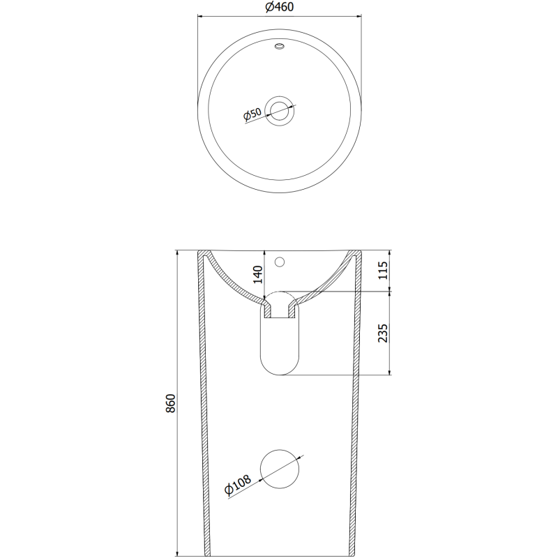 Mexen Nerda freestanding sink 46 x 46 cm, matte black - 26084670