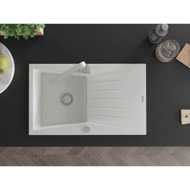 Mexen Cesar lava-loiça de granito com 1 cuba com escorredor e torneira de cozinha Rita, branco - 6514-20-670300-00