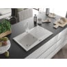 Mexen Cesar 1-bowl granite kitchen sink with drainer and Rita kitchen tap, white - 6514-20-670300-20