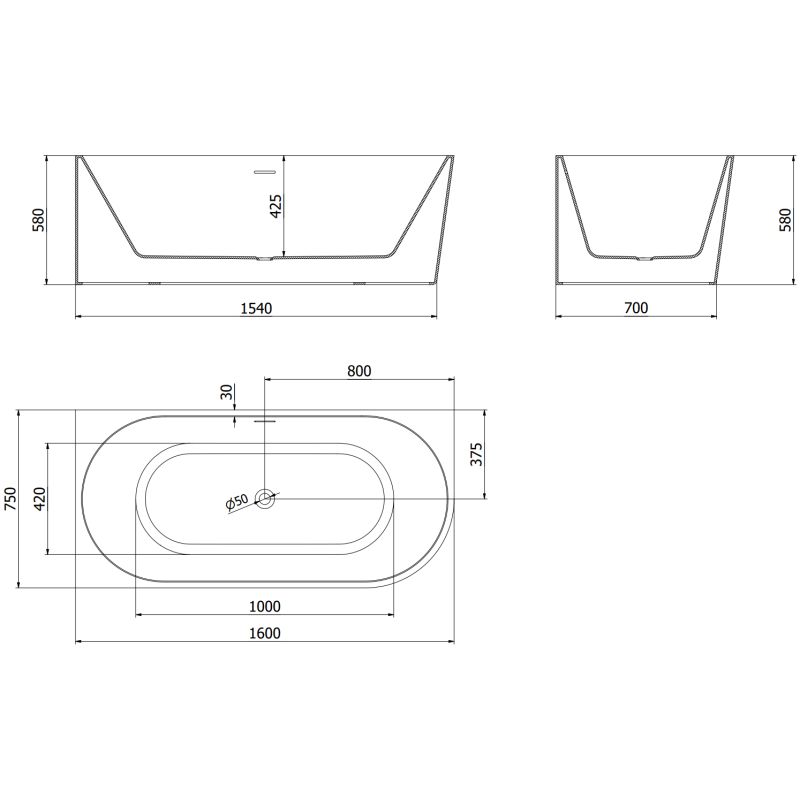 Mexen Mia freestanding corner bathtub left 160 x 75 cm, white/black, chrome overflow - 52691607575L-01