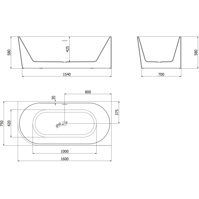 Mexen Mia vasca da bagno angolare freestanding destra 160 x 75 cm, bianca, troppo pieno nichel spazzolato - 52691607500P-97