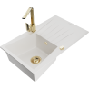 Mexen Cesar granite sink single-bowl with drainer and Rita kitchen tap, white - 6514-20-670300-50