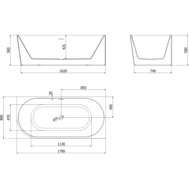 Mexen Mia vasca da bagno angolare freestanding destra 170 x 80 cm, bianca, troppopieno in rame spazzolato - 52691708000P-65